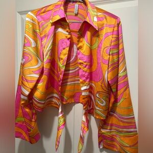Colour Block Printed Blouse Size S NWOT